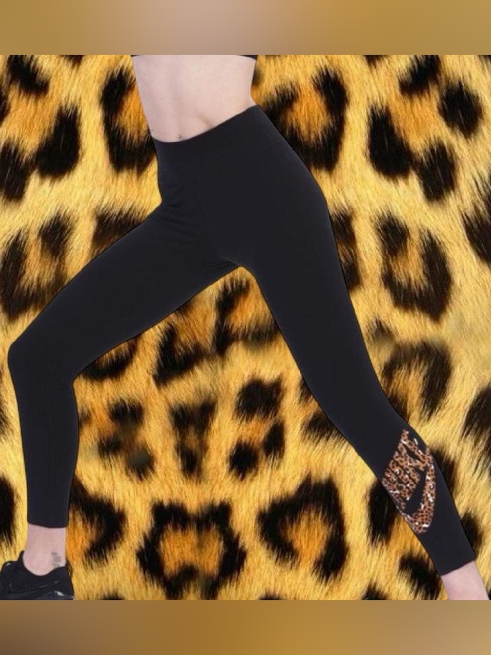 Nike Black High-Waist Leggings with Leopard Accent Panel